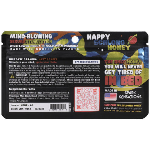 Happy Schlong His Honey Arousal Honey 12pk Display - 15g Per Pack Happy Schlong His Honey Arousal Honey 12pk Display - 15g Per Pack