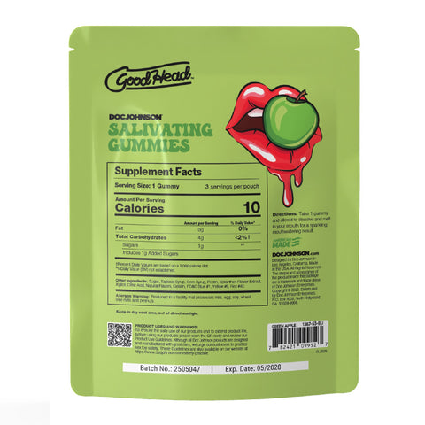 Goodhead - Salivating Gummies 24 Pk Display (3 Pcs Per Pouch) - Green Apple Goodhead - Salivating Gummies 24 Pk Display (3 Pcs Per Pouch) - Green Apple