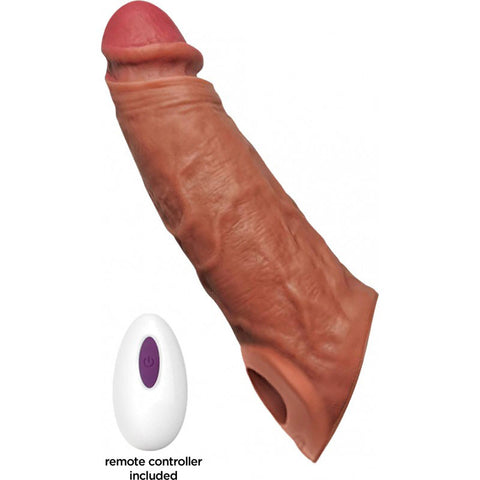 Thick Dick Vibrating Sleeve with Remote Control - Caramel Thick Dick Vibrating Sleeve with Remote Control - Caramel