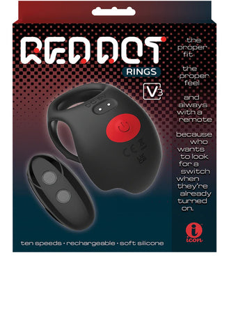 Red Dot Vibrating Cock Ring V3 With Remote - Black/red Red Dot Vibrating Cock Ring V3 With Remote - Black/red