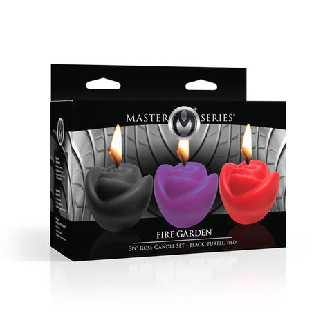 Fire Garden 3pc Rose Candle Set - Black, Purple, Red Fire Garden 3pc Rose Candle Set - Black, Purple, Red