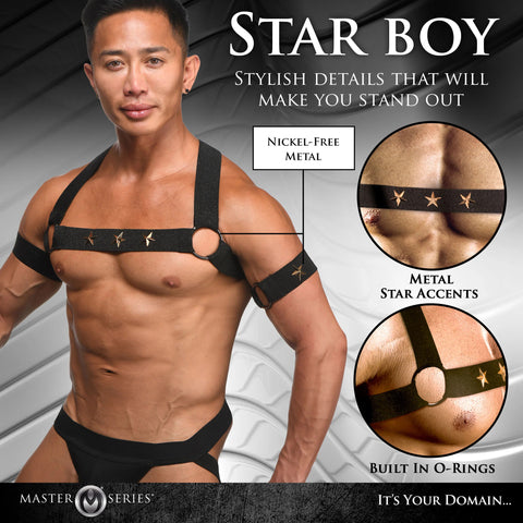 Star Boy Male Chest Harness With Arm Bands -  Small/medium - Black Star Boy Male Chest Harness With Arm Bands -  Small/medium - Black