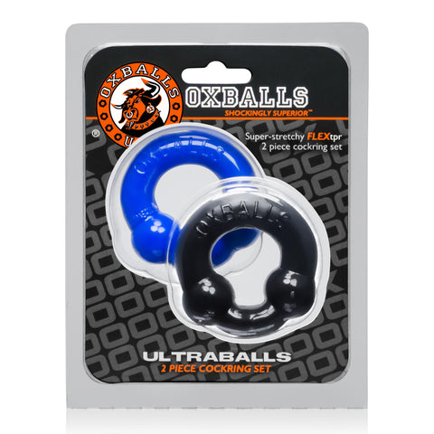 Ultraballs 2- Piece Cockring Set - Black &  Police Blue Ultraballs 2- Piece Cockring Set - Black &  Police Blue