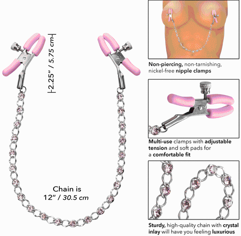 Nipple Play Crystal Chain Nipple Clamps - Pink Nipple Play Crystal Chain Nipple Clamps - Pink