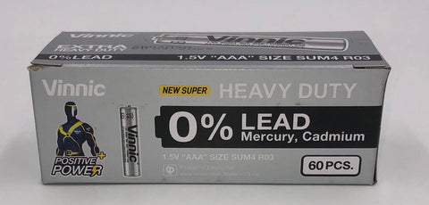 Vinnic Super Heavy Duty AAA Batteries - 2 Pc./ Shrink Pk. - 60 Pcs. Box Vinnic Super Heavy Duty AAA Batteries - 2 Pc./ Shrink Pk. - 60 Pcs. Box