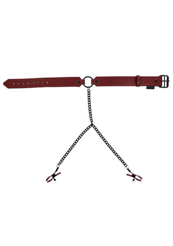 Saffron Collar With Nipple Clamps - Black/red Saffron Collar With Nipple Clamps - Black/red
