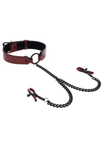 Saffron Collar With Nipple Clamps - Black/red Saffron Collar With Nipple Clamps - Black/red