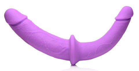 Double Charmer Silicone Double Dildo With Harness  - Purple Double Charmer Silicone Double Dildo With Harness  - Purple