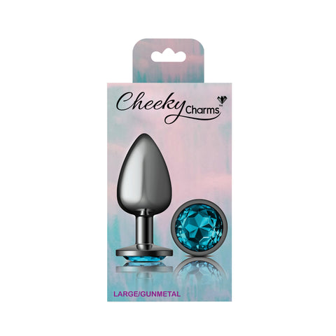Cheeky Charms-Gunmetal Metal Butt Plug- Round-Teal-Large Cheeky Charms-Gunmetal Metal Butt Plug- Round-Teal-Large