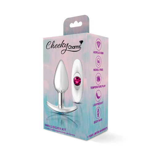 Cheeky Charms-Silver Metal Butt Plug Kit -Clear/bright Pink Cheeky Charms-Silver Metal Butt Plug Kit -Clear/bright Pink