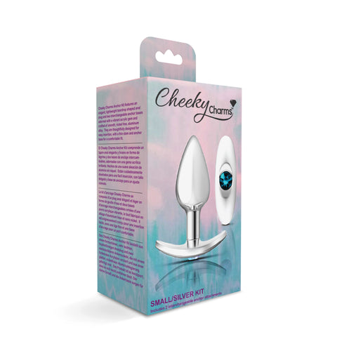 Cheeky Charms-Silver Metal Butt Plug Kit- Clear/teal Cheeky Charms-Silver Metal Butt Plug Kit- Clear/teal