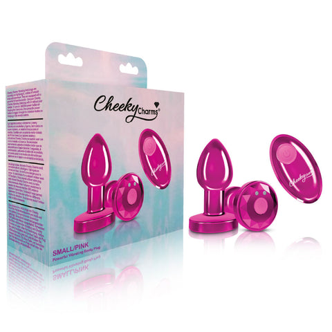 Cheeky Charms - Rechargeable Vibrating Metal Butt Plug With Remote Control - Pink - Small Cheeky Charms - Rechargeable Vibrating Metal Butt Plug With Remote Control - Pink - Small