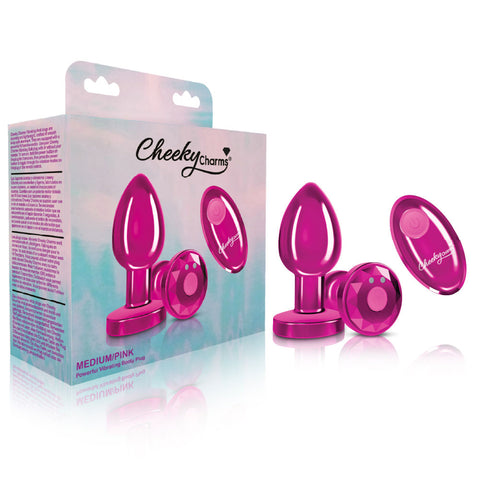 Cheeky Charms - Rechargeable Vibrating Metal Butt  Plug With Remote Control - Pink - Medium Cheeky Charms - Rechargeable Vibrating Metal Butt  Plug With Remote Control - Pink - Medium