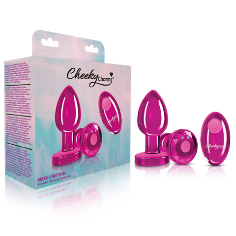 Cheeky Charms - Rechargeable Vibrating Metal Butt  Plug With Remote Control - Pink - Medium Cheeky Charms - Rechargeable Vibrating Metal Butt  Plug With Remote Control - Pink - Medium