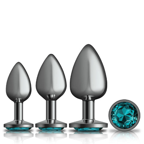 Cheeky Charms - Metal Butt Plug Gunmetal - Round - Teal -  Anal Trainer Kit Cheeky Charms - Metal Butt Plug Gunmetal - Round - Teal -  Anal Trainer Kit