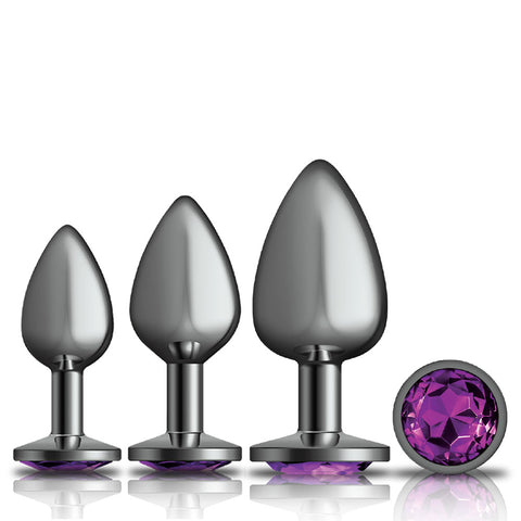Cheeky Charms - Metal Butt Plug Gunmetal - Round - Deep Purple - Anal Trainer Kit Cheeky Charms - Metal Butt Plug Gunmetal - Round - Deep Purple - Anal Trainer Kit