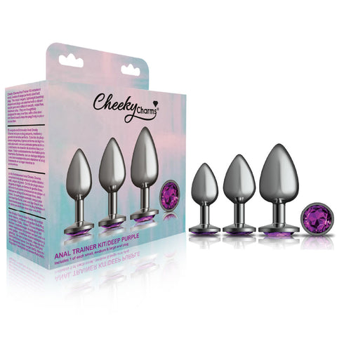 Cheeky Charms - Metal Butt Plug Gunmetal - Round - Deep Purple - Anal Trainer Kit Cheeky Charms - Metal Butt Plug Gunmetal - Round - Deep Purple - Anal Trainer Kit
