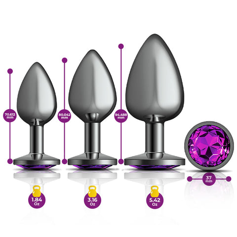Cheeky Charms - Metal Butt Plug Gunmetal - Round - Deep Purple - Anal Trainer Kit Cheeky Charms - Metal Butt Plug Gunmetal - Round - Deep Purple - Anal Trainer Kit