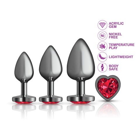 Presale Only - Cheeky Charms - Metal Butt Plug  Gunmetal - Heart Dark Red - Anal Trainer Kit Presale Only - Cheeky Charms - Metal Butt Plug  Gunmetal - Heart Dark Red - Anal Trainer Kit