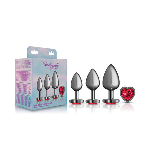 Presale Only - Cheeky Charms - Metal Butt Plug  Gunmetal - Heart Dark Red - Anal Trainer Kit Presale Only - Cheeky Charms - Metal Butt Plug  Gunmetal - Heart Dark Red - Anal Trainer Kit
