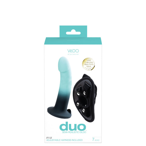 Duo Semi-Realistic Dildo With Harness -  Turquoise/black Duo Semi-Realistic Dildo With Harness -  Turquoise/black