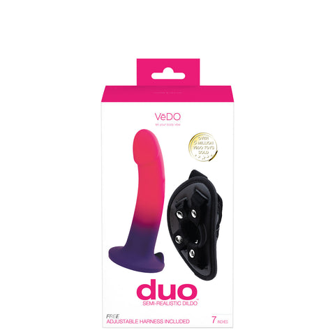 Duo Semi-Realistic Dildo With Harness -  Pink/purple Duo Semi-Realistic Dildo With Harness -  Pink/purple