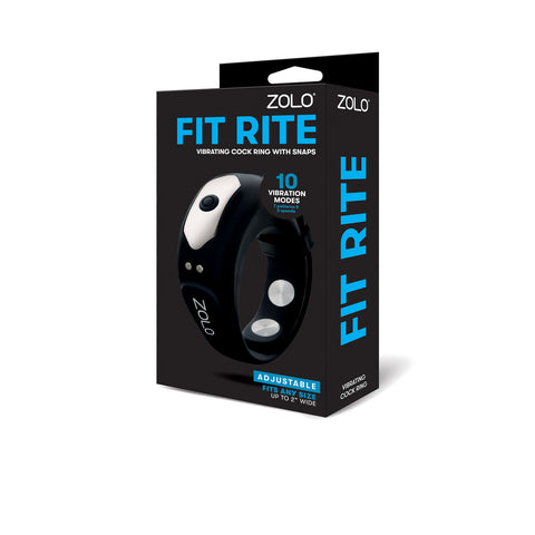 Zolo Fit Rite Vibrate Cock Ring With Snaps - Black Zolo Fit Rite Vibrate Cock Ring With Snaps - Black