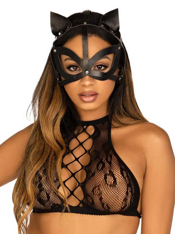 Vegan Leather Studded Cat Mask - Black Vegan Leather Studded Cat Mask - Black