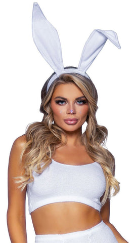 Bendable Velvet Bunny Rabbit Ears - White Bendable Velvet Bunny Rabbit Ears - White