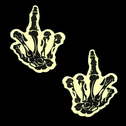 Fuck You Glow in the Dark Skeleton Hand Nipple  Cover Pasties Fuck You Glow in the Dark Skeleton Hand Nipple  Cover Pasties