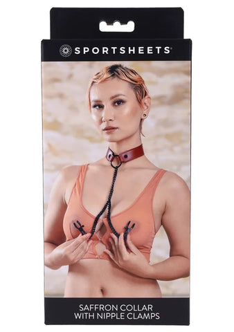 Saffron Collar With Nipple Clamps - Black/red Saffron Collar With Nipple Clamps - Black/red