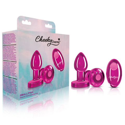 Cheeky Charms - Rechargeable Vibrating Metal Butt Plug With Remote Control - Pink - Small Cheeky Charms - Rechargeable Vibrating Metal Butt Plug With Remote Control - Pink - Small