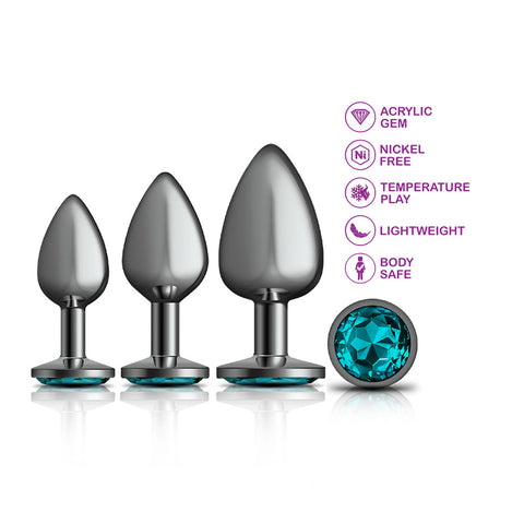 Cheeky Charms - Metal Butt Plug Gunmetal - Round - Teal -  Anal Trainer Kit Cheeky Charms - Metal Butt Plug Gunmetal - Round - Teal -  Anal Trainer Kit