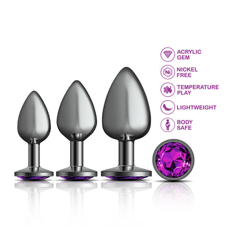 Cheeky Charms - Metal Butt Plug Gunmetal - Round - Deep Purple - Anal Trainer Kit Cheeky Charms - Metal Butt Plug Gunmetal - Round - Deep Purple - Anal Trainer Kit