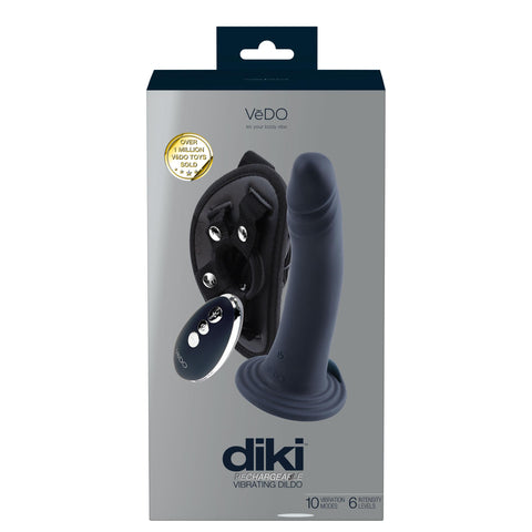 Diki Rechargeable Vibrating Dildo With Harness - Just Black Diki Rechargeable Vibrating Dildo With Harness - Just Black