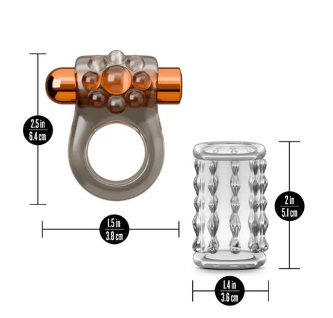 Stay Hard Vibrating Cock Ring Set With Sleeve Textured Sheath