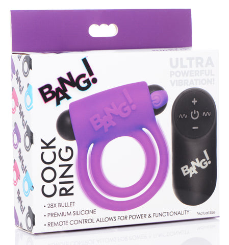 Bang - Silicone Cock Ring and Bullet With Remote Control - Purple