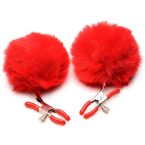 Pom Pom Nipple Clamps - Red