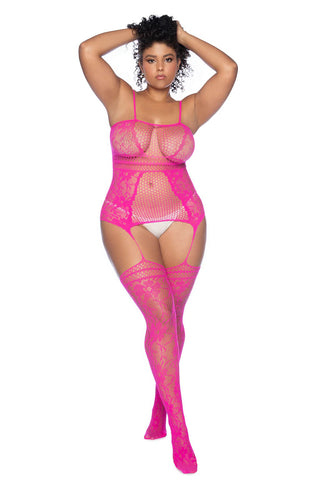 Curvy Aria Fishnet Body Stocking - O/sx - Pink