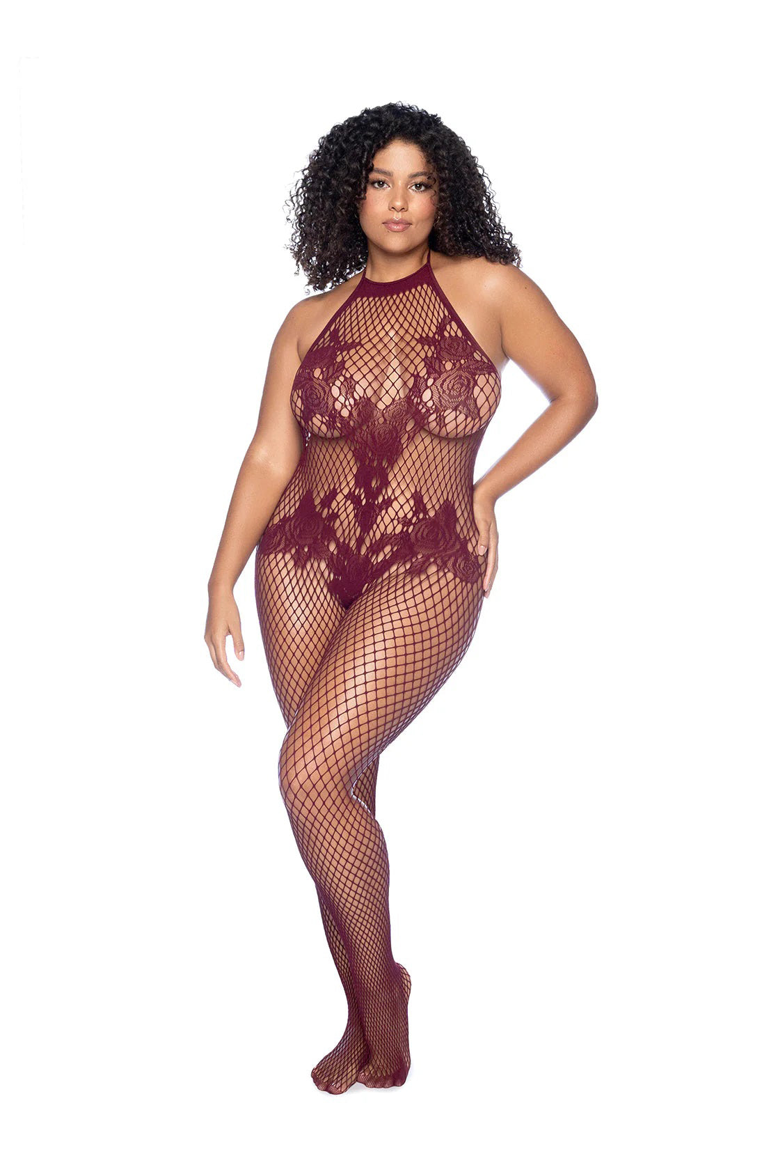 Vino Noir Floral Fishnet Bodystocking - O/sx - Cherry