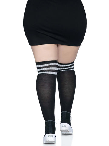 Over the Knee Athletic Socks -1x/2x - Black/white
