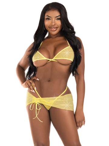 3 Pc Rhinestone Mesh Set - Medium/large - Baby  Yellow