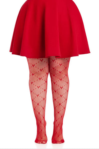 Plus Valentina Heart Net Tights - 1x 2x - Red
