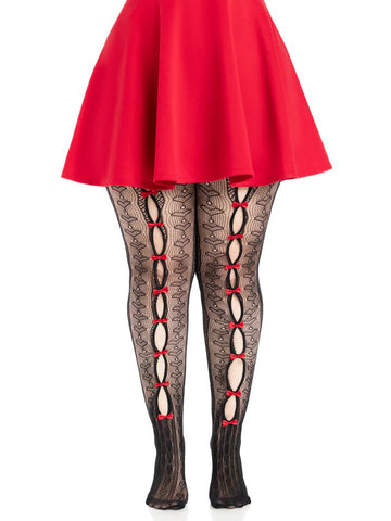 Plus Sweetheart Striped Tights - Os - Black/red