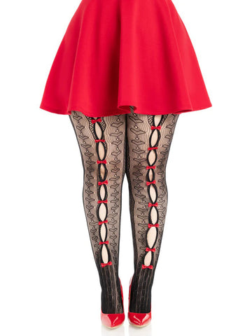 Plus Sweetheart Striped Tights - Os - Black/red