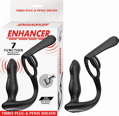 Enhancer Vibro Plug and Penis Sheath - Black