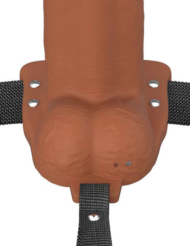 Fantasy X-Tensions Elite 8" Vibrating Hollow Silicone Strap-on - Brown