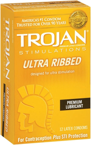 Trojan Stimulations Ulta Ribbed - 12 Pack