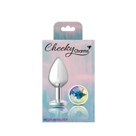 Cheeky Charms-Silver Metal Butt Plug- Round-Clear-Medium