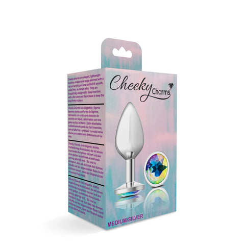 Cheeky Charms-Silver Metal Butt Plug- Round-Clear-Medium